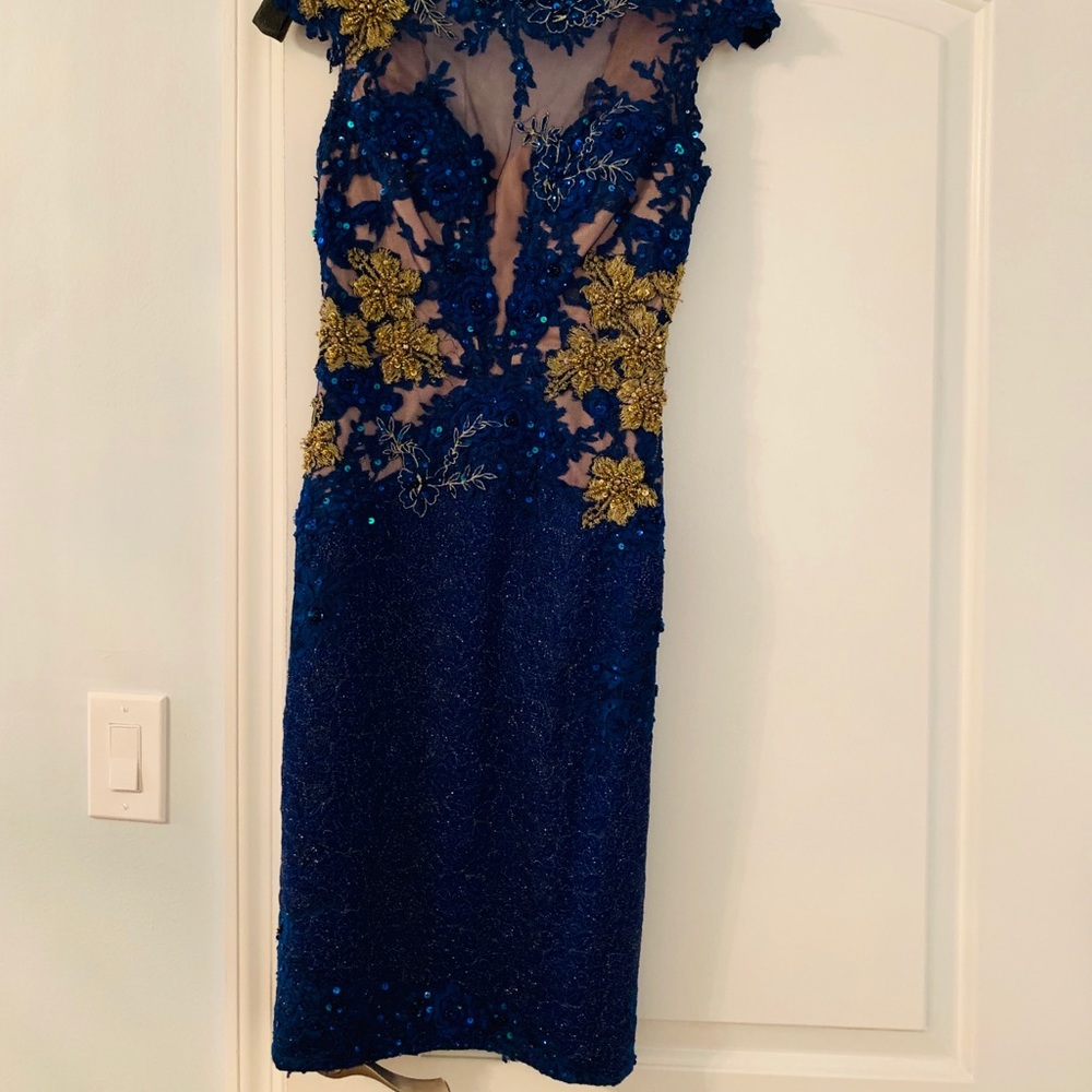 MANDALAY DRESS GOLD BLUE BEAUTIFUL